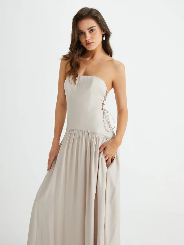 Post - Partum Casual Dresses for New Moms​ Pleated Drawstring Pockets Long Dress