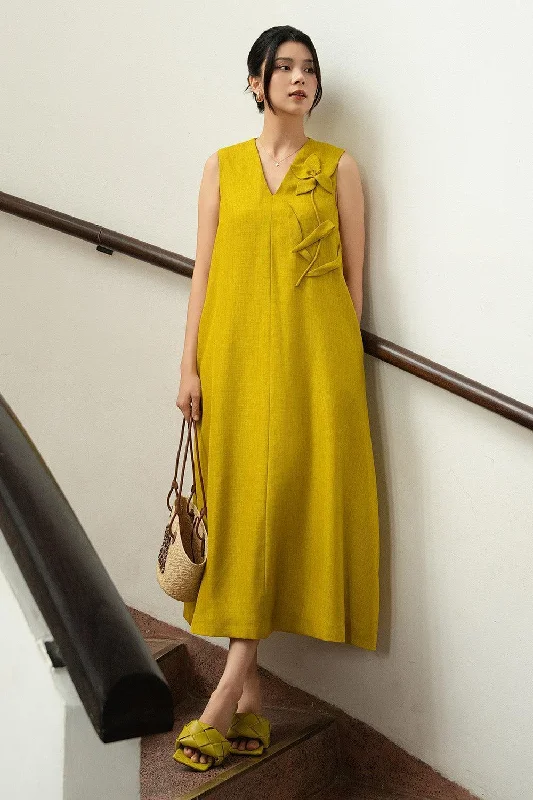Two - Piece Casual Dresses for a Modular Look Elise Trapezoid V-Neck Tussah Silk Midi Dress Two - Piece Casual Dresses for a Modular Look Elise Trapezoid V-Neck Tussah Silk Midi Dress