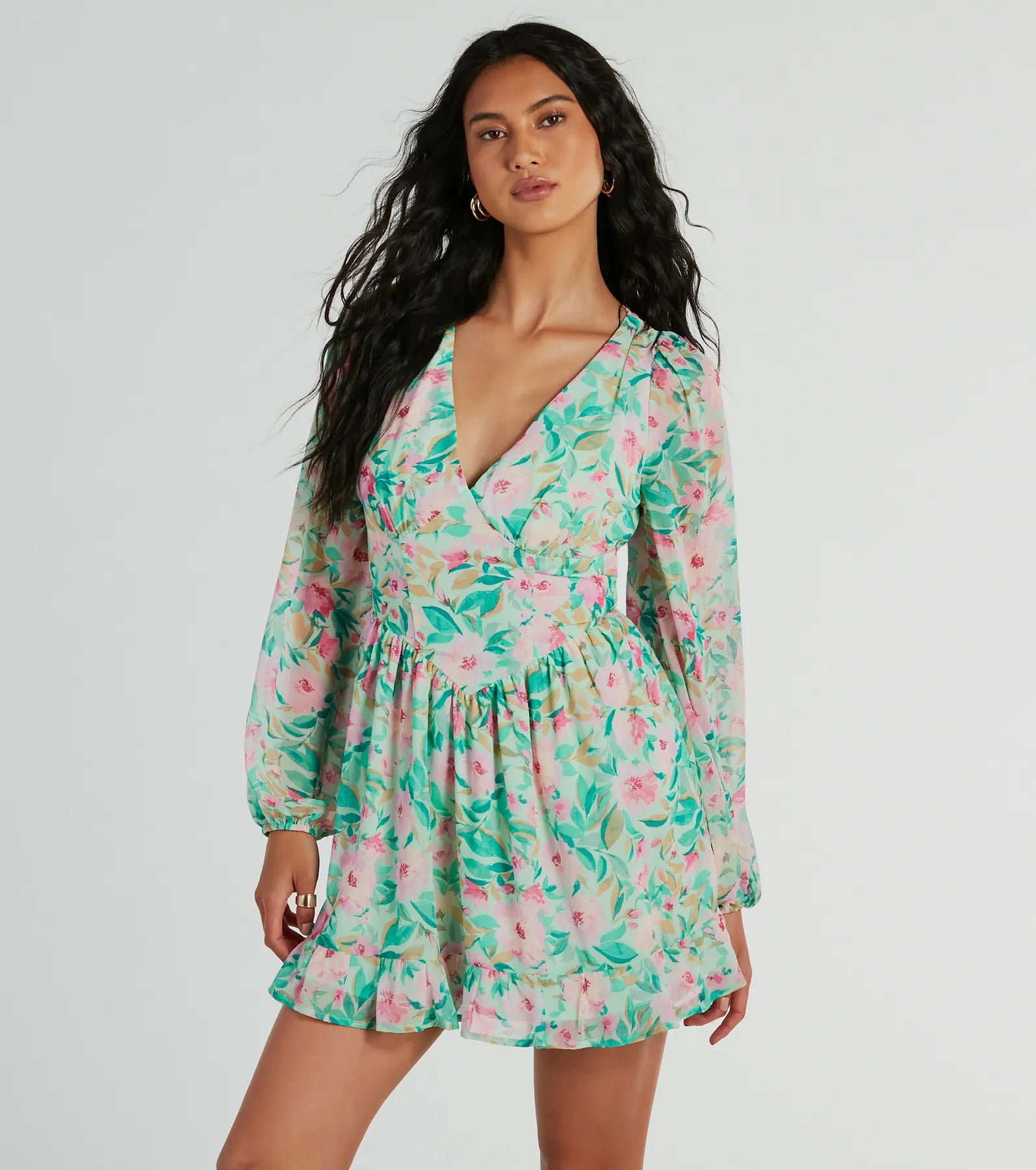 Wrap - Style Casual Dresses for Easy Wear Radiant Vacay V-Neck Floral Chiffon Skater Dress Wrap - Style Casual Dresses for Easy Wear Radiant Vacay V-Neck Floral Chiffon Skater Dress