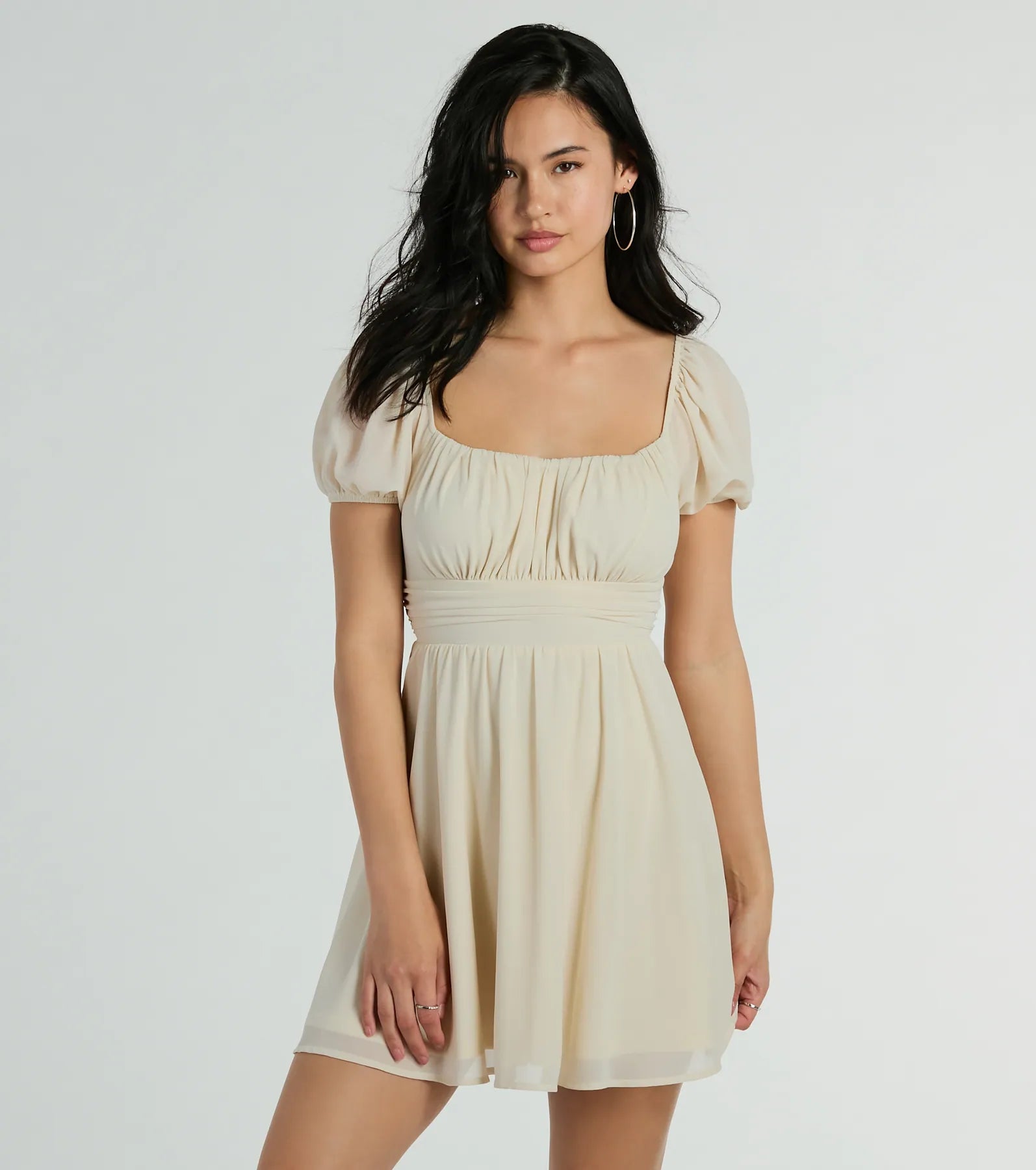 Quick - Dry Casual Dresses for Travel and Outdoor Use Flirt And Twirl Puff Sleeve Tie-Back Skater Dress Quick - Dry Casual Dresses for Travel and Outdoor Use Flirt And Twirl Puff Sleeve Tie-Back Skater Dress