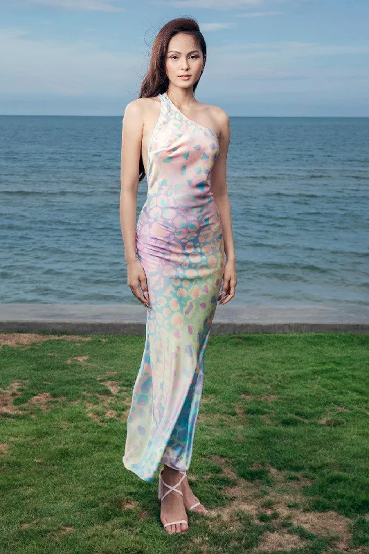 Washable Casual Dresses for Convenient Cleaning​ Wilhelmina Bodycon One Shoulder Silk Satin Ankle Length Dress