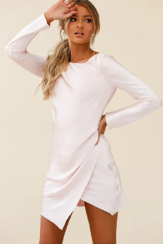 Mini dresses with empire waists for a flattering fit Thank Me Later Long Sleeve Open Back Dress Baby Pink