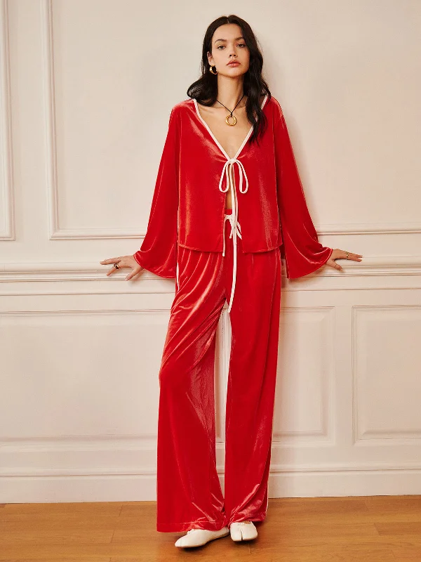 Petite - Sized Casual Dresses for Smaller Frames​ Velvet Lace Up Draped Pants Set