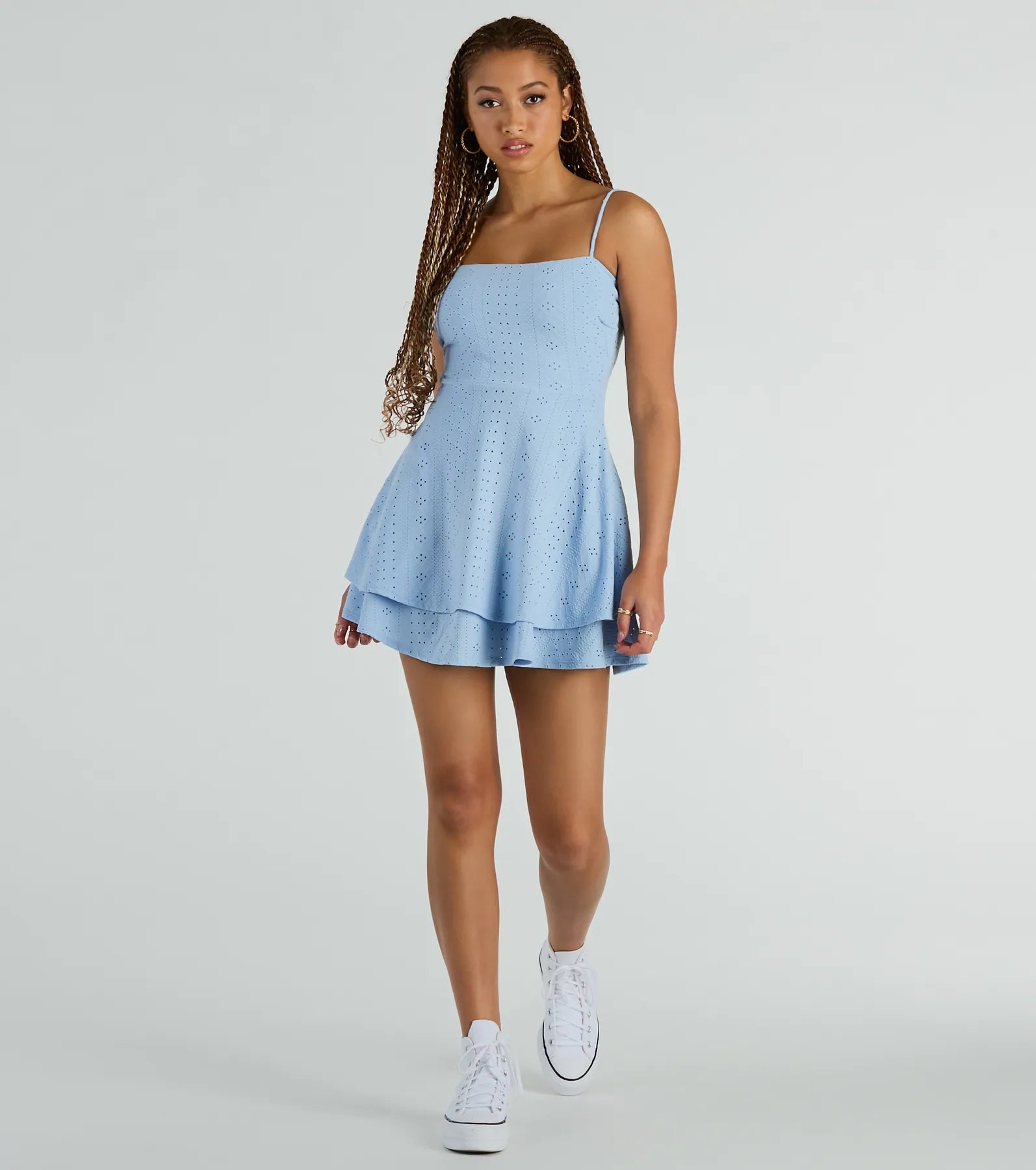 Glittery Casual Dresses for a Sparkly Effect Pretty Vibes Eyelet Knit Layered Skater Dress Glittery Casual Dresses for a Sparkly Effect Pretty Vibes Eyelet Knit Layered Skater Dress