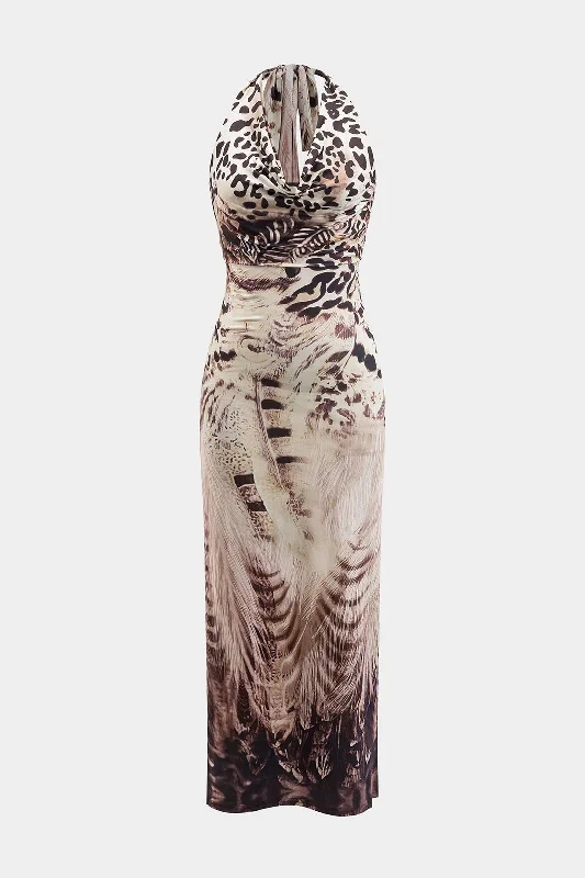 Work - from - Home Casual Dresses for Comfort and Style Leopard Print Halter Neck Backless Tie-Up Sleeveless Maxi Dress Work - from - Home Casual Dresses for Comfort and Style Leopard Print Halter Neck Backless Tie-Up Sleeveless Maxi Dress