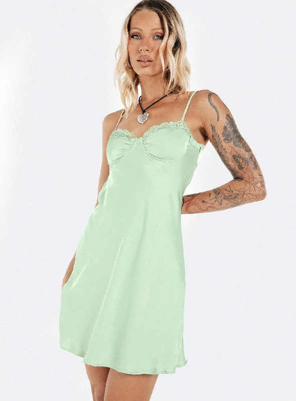 Satin mini dresses for a luxurious feel Moniz Mini Dress Sage Tall