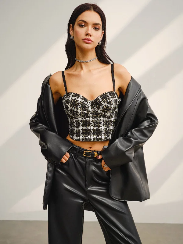 Work - from - Home Casual Dresses for Comfort and Style Sweetheart Checked Crop Cami Top Work - from - Home Casual Dresses for Comfort and Style Sweetheart Checked Crop Cami Top