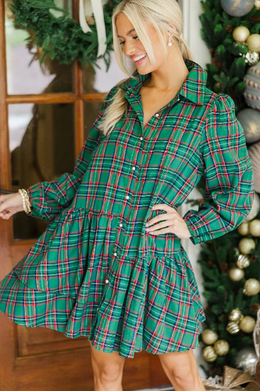 Crochet Casual Dresses for a Handmade Appeal It's Your Place Green Plaid Button Down Dress Crochet Casual Dresses for a Handmade Appeal It's Your Place Green Plaid Button Down Dress