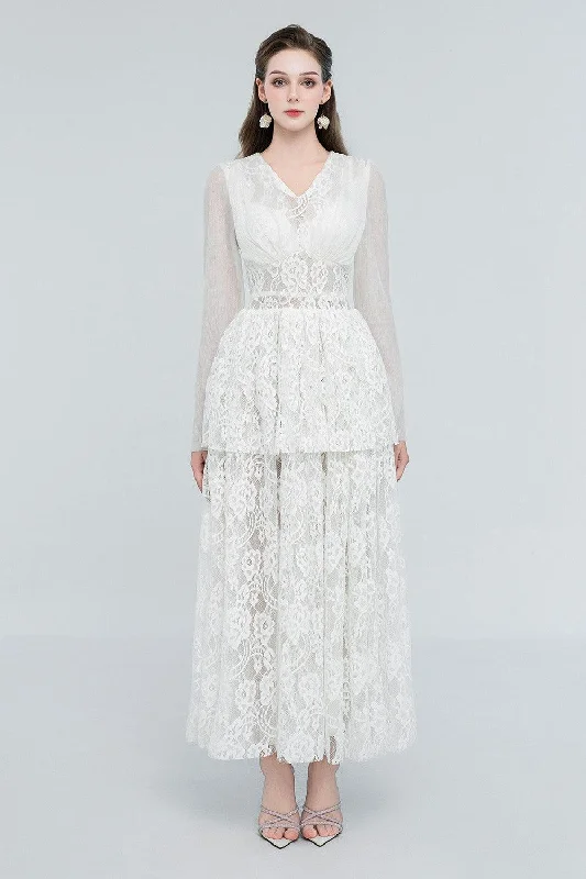 Dry - Clean - Only Casual Dresses for Delicate Fabrics Selene Peplum V-Neck Lace Maxi Dress Dry - Clean - Only Casual Dresses for Delicate Fabrics Selene Peplum V-Neck Lace Maxi Dress