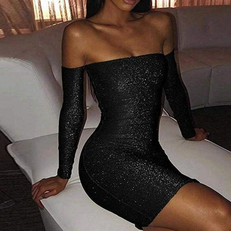 Sequined mini dresses for New Year's Eve FashionSierra - Women Bling Bodycon Mini Dress Elegant Strapless Off Shoulder Long Sleeve Party Club Short Ladies Dresses Sequined mini dresses for New Year's Eve FashionSierra - Women Bling Bodycon Mini Dress Elegant Strapless Off Shoulder Long Sleeve Party Club Short Ladies Dresses