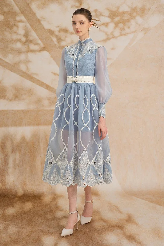 Custom - Made Casual Dresses for a Personalized Fit Angelica A-line High Neck Organza Midi Dress