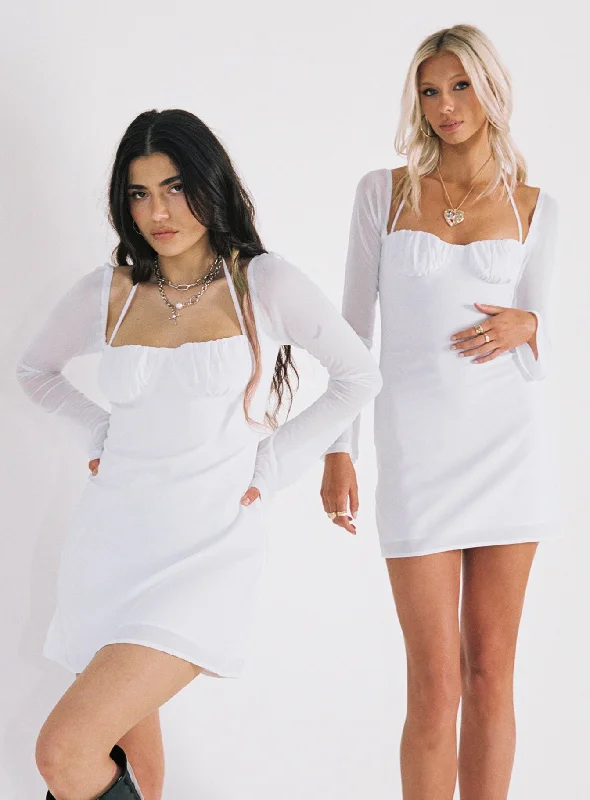 Mini dresses with embroidered details for a unique touch Dyer Sheer Sleeve Mini Dress White Petite Mini dresses with embroidered details for a unique touch Dyer Sheer Sleeve Mini Dress White Petite