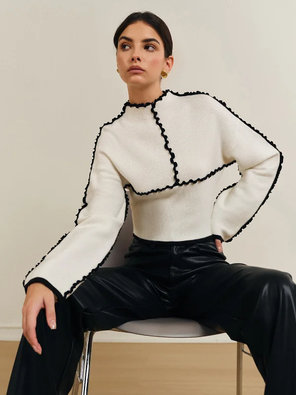 Belted Casual Dresses to Define the Waist​ Ribbed Lettuce Trim Knit Top
