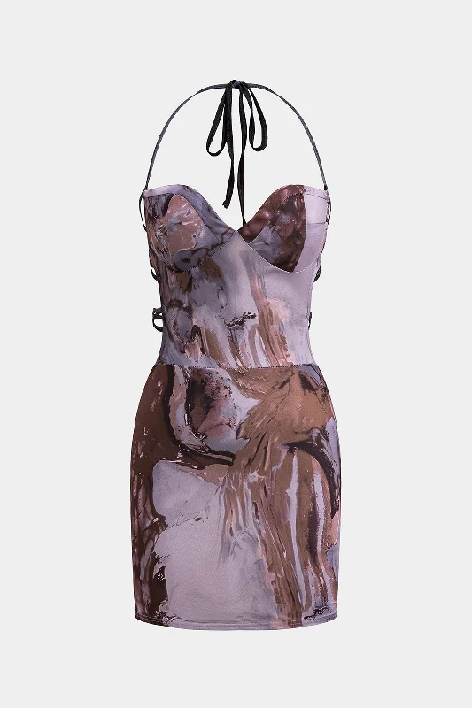 Washable Casual Dresses for Convenient Cleaning Tie Dye Backless Strappy Bustier Mini Dress Washable Casual Dresses for Convenient Cleaning Tie Dye Backless Strappy Bustier Mini Dress