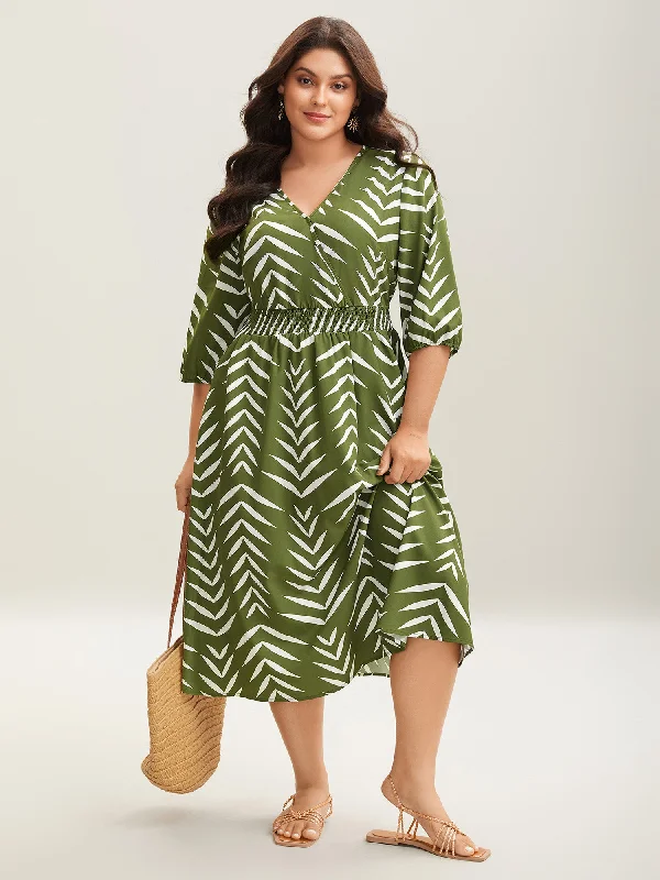 Office - Appropriate Casual Dresses with a Professional Edge Tree Print Wrap Shirred Pockets Midi Dress Office - Appropriate Casual Dresses with a Professional Edge Tree Print Wrap Shirred Pockets Midi Dress