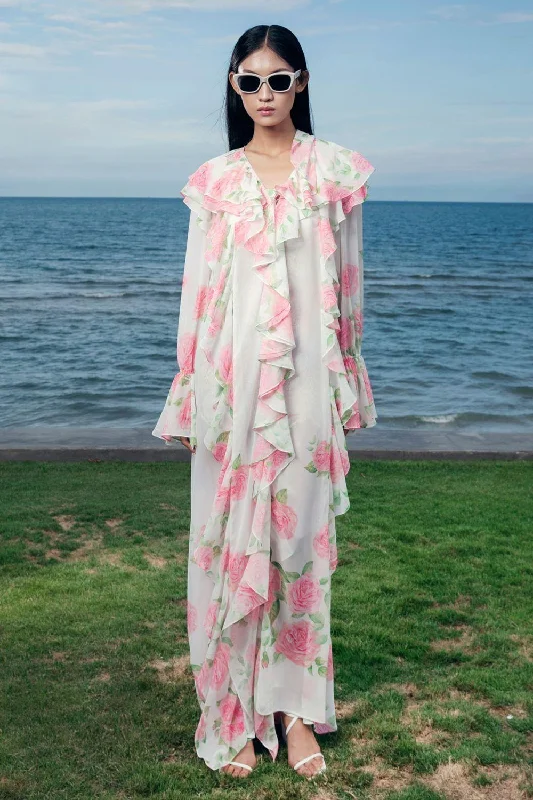 Cotton - Linen Blend Casual Dresses Lillian Straight Poet Sleeved Organza Voile Floor Length Dress Cotton - Linen Blend Casual Dresses Lillian Straight Poet Sleeved Organza Voile Floor Length Dress