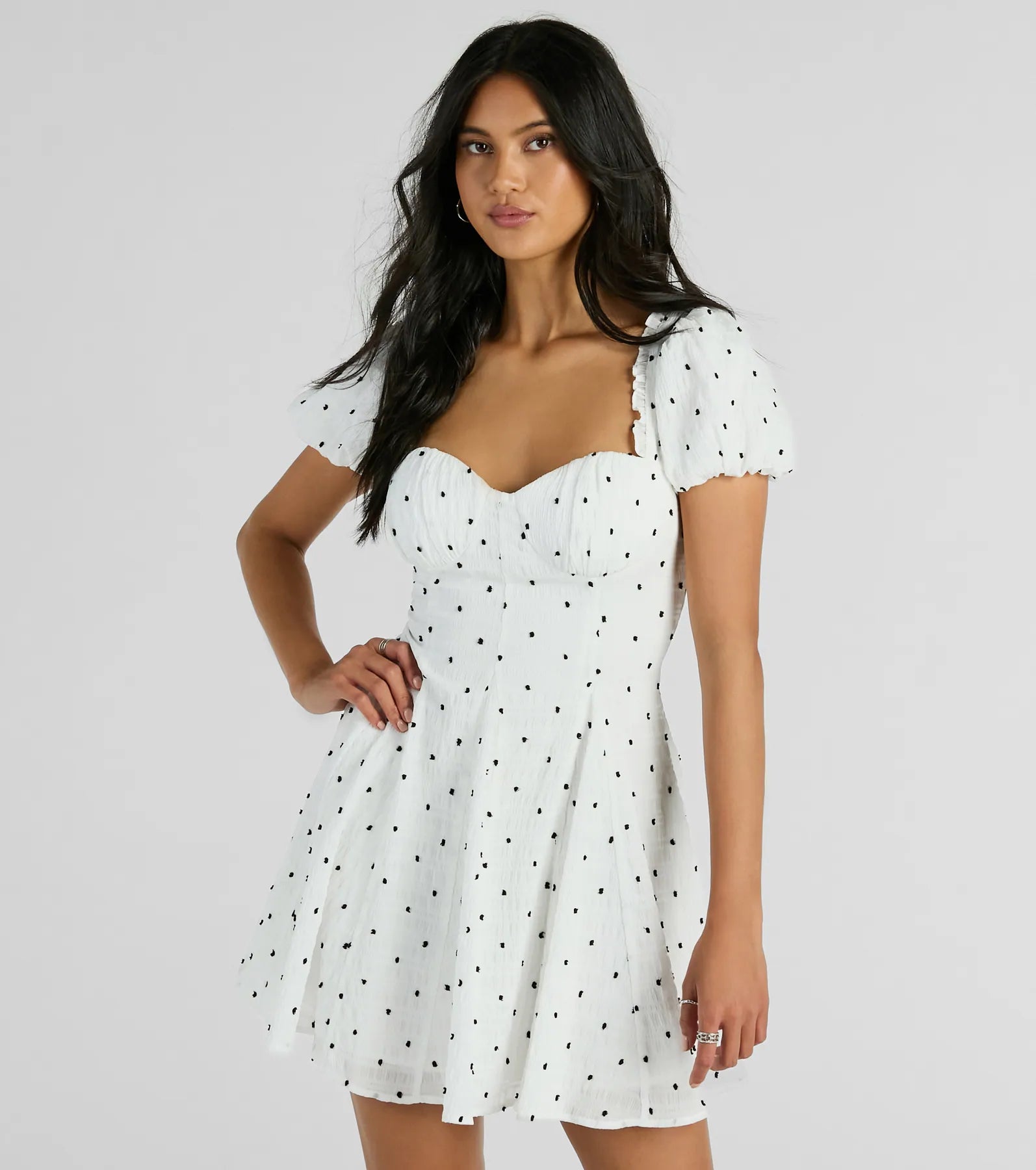 Polyester - Cotton Blend Casual Dresses Charmed And Cute Polka Dot Chiffon Skater Dress Polyester - Cotton Blend Casual Dresses Charmed And Cute Polka Dot Chiffon Skater Dress