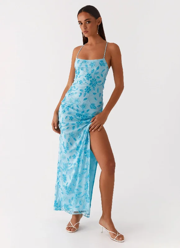 Embroidered Casual Dresses with Intricate Designs Bright Lights Beaded Maxi Dress - Blue Embroidered Casual Dresses with Intricate Designs Bright Lights Beaded Maxi Dress - Blue