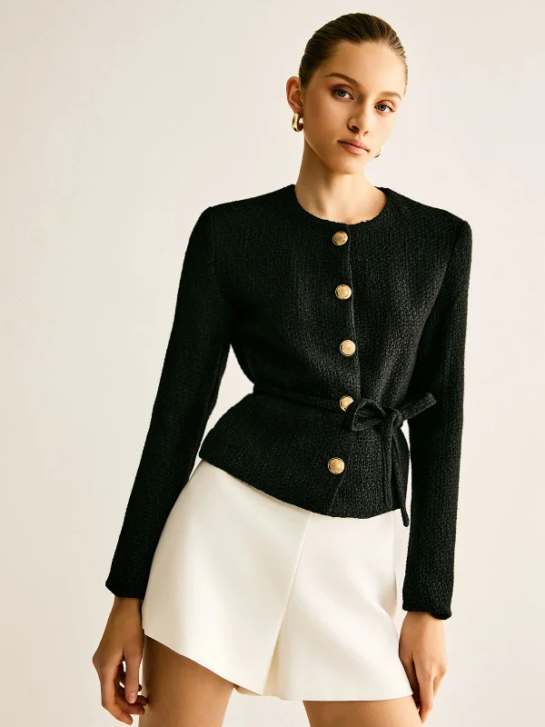 Striped Casual Dresses in Cotton Blend​ Rope-Belted Button Jacket