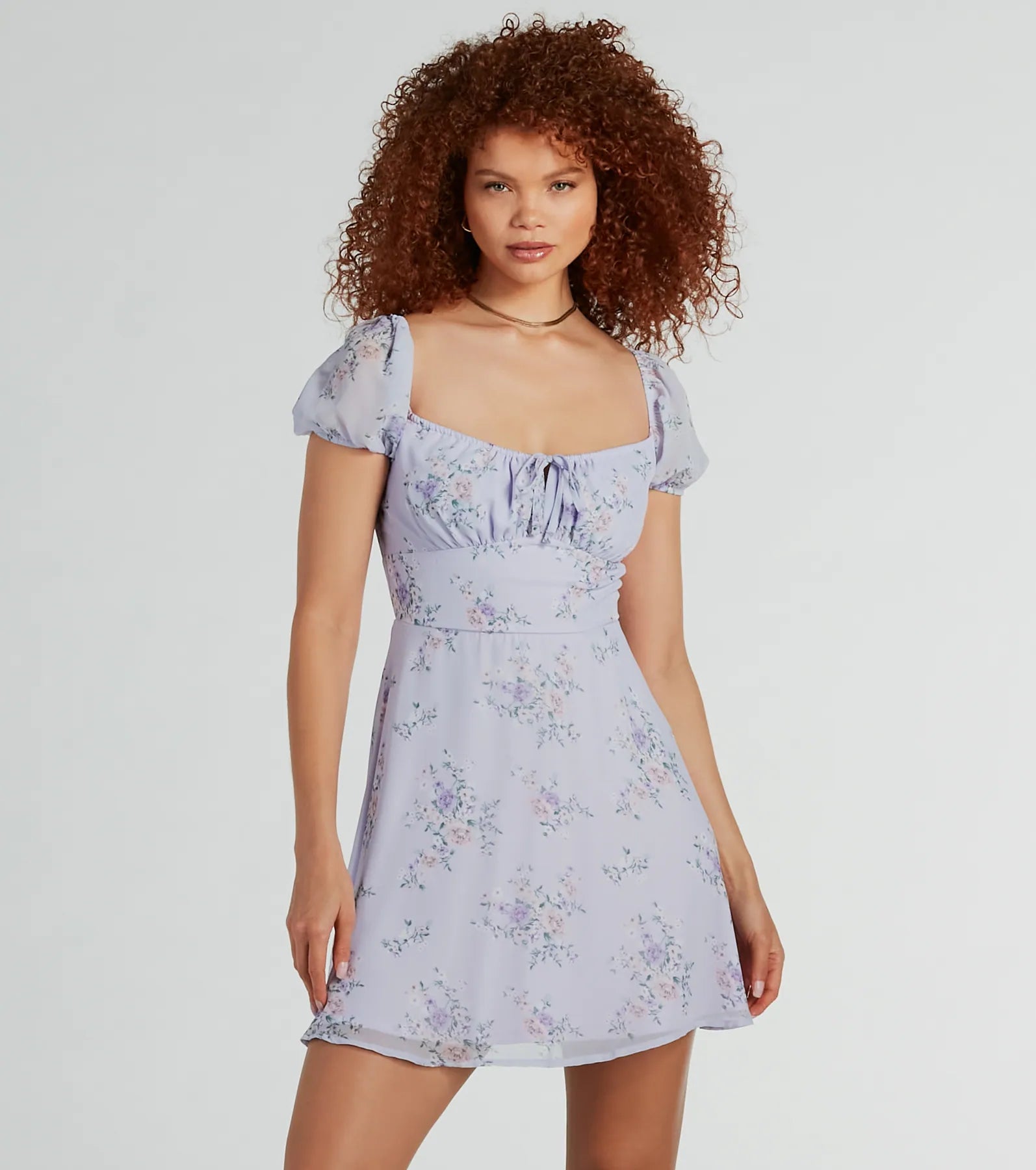 Hat - Friendly Casual Dresses for Outdoor Outfits Sweetest Style Puff Sleeve Floral Chiffon Skater Dress Hat - Friendly Casual Dresses for Outdoor Outfits Sweetest Style Puff Sleeve Floral Chiffon Skater Dress