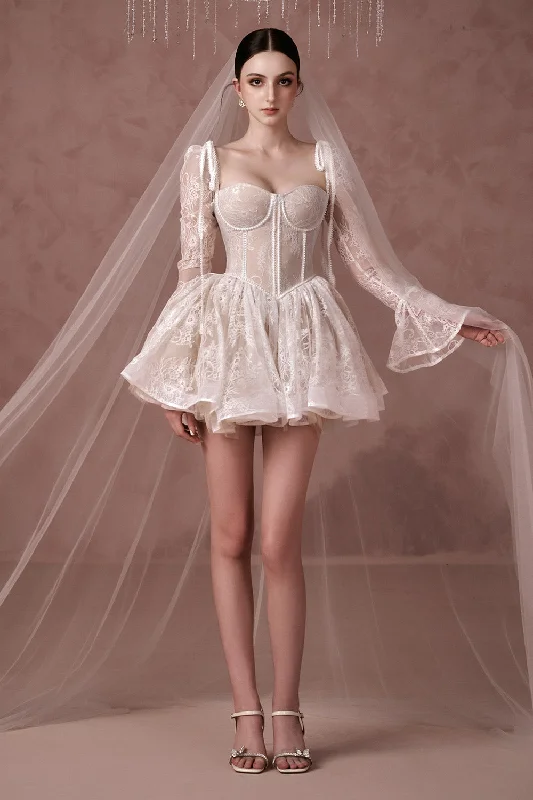 Short - Sleeve Casual Dresses with Printed Graphics Clover Fit and Flare Semi-Heart Neck Mesh Lace Mini Dress Short - Sleeve Casual Dresses with Printed Graphics Clover Fit and Flare Semi-Heart Neck Mesh Lace Mini Dress