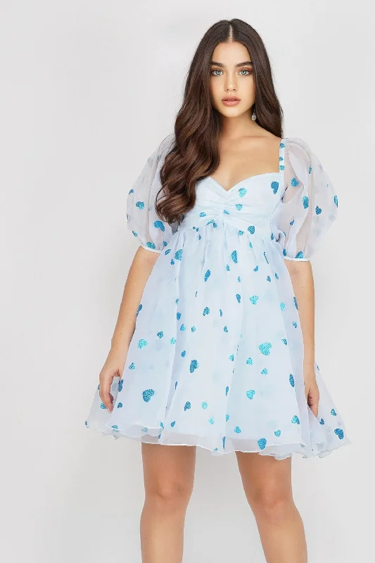 Cable - Knit Casual Dresses for a Traditional Style Melanie Puff Sleeve Dress in Blue Heart Cable - Knit Casual Dresses for a Traditional Style Melanie Puff Sleeve Dress in Blue Heart