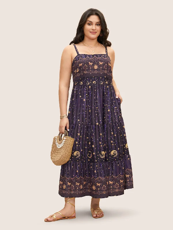 Denim Casual Dresses for a Casual and Durable Option Star & Moon Print Elastic Waist Maxi Cami Dress Denim Casual Dresses for a Casual and Durable Option Star & Moon Print Elastic Waist Maxi Cami Dress
