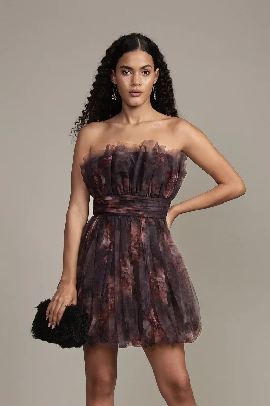 Button - Down Casual Dresses for a Classic Vibe Nanita Mini Dress with Balloon Hem in Plum Floral Button - Down Casual Dresses for a Classic Vibe Nanita Mini Dress with Balloon Hem in Plum Floral