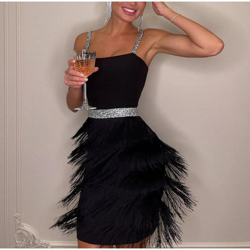 Mini dresses with gathered skirts for a voluminous effect FashionSierra - Off Shoulder Suspender Fringed Slim Dress Mini dresses with gathered skirts for a voluminous effect FashionSierra - Off Shoulder Suspender Fringed Slim Dress