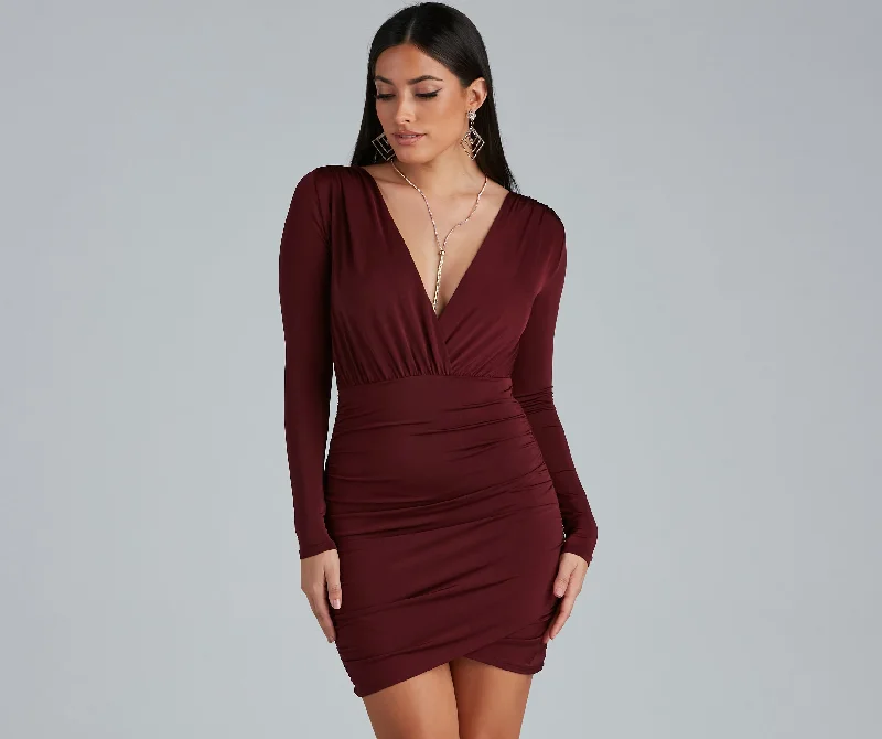 Mini dresses with tassel accents for a fun touch Elevated Basic Ruched Mini Dress