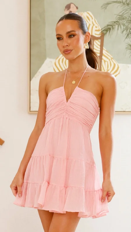 Mini dresses with belted waists for a defined silhouette Taffeta Mini Dress - Pink