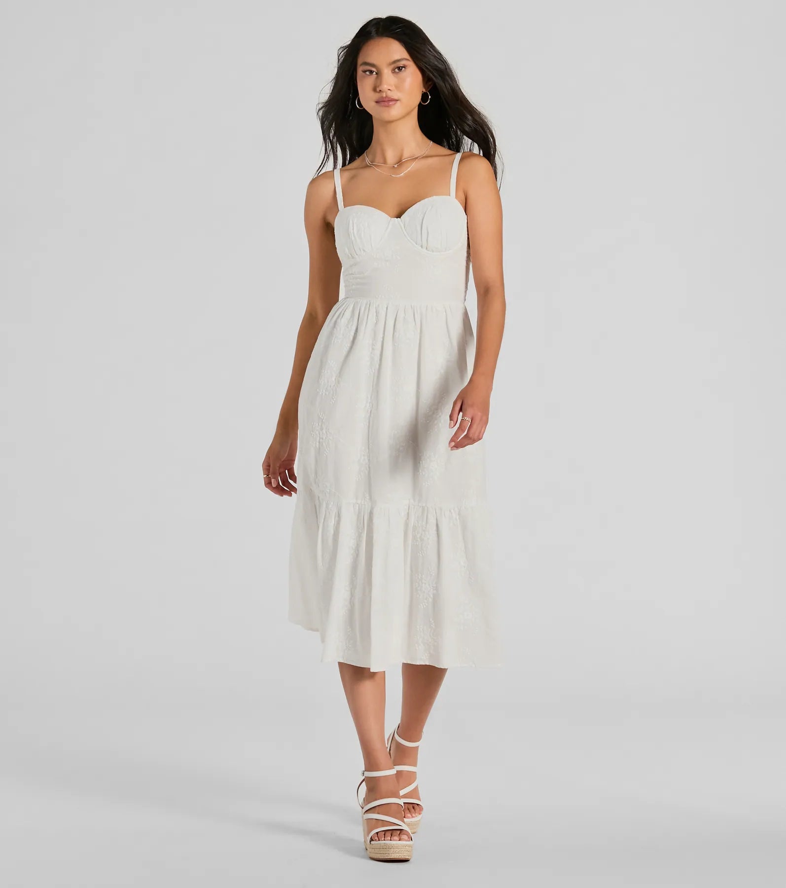 Neon - Colored Casual Dresses for a Trendy Look Playful Summer Sweetheart Ruffled Eyelet Midi Dress Neon - Colored Casual Dresses for a Trendy Look Playful Summer Sweetheart Ruffled Eyelet Midi Dress