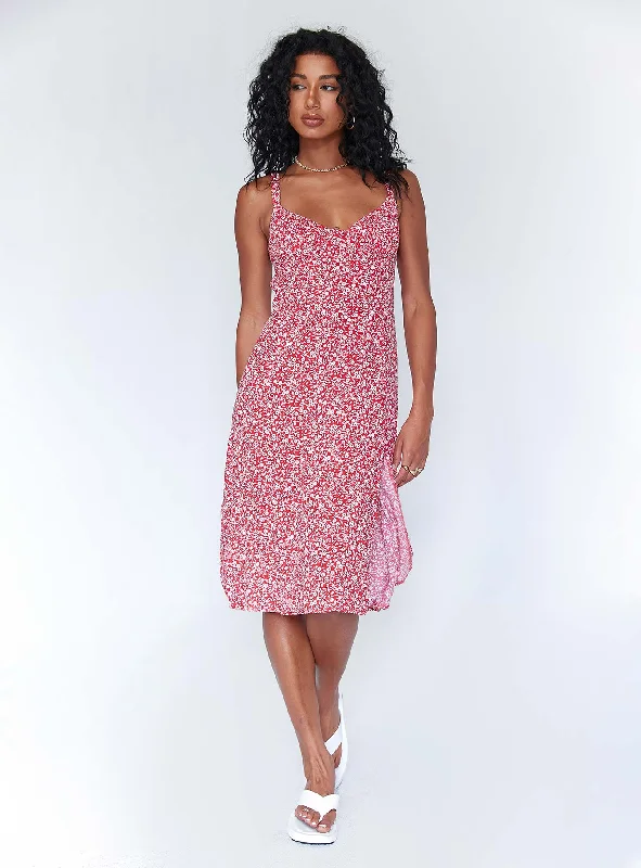 Metallic - Accented Casual Dresses for a Shiny Finish​ Georgia Midi Dress Red