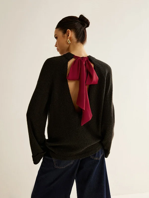 Short - Sleeve Casual Dresses with Printed Graphics Oversized Open Back Tie Sweater Short - Sleeve Casual Dresses with Printed Graphics Oversized Open Back Tie Sweater