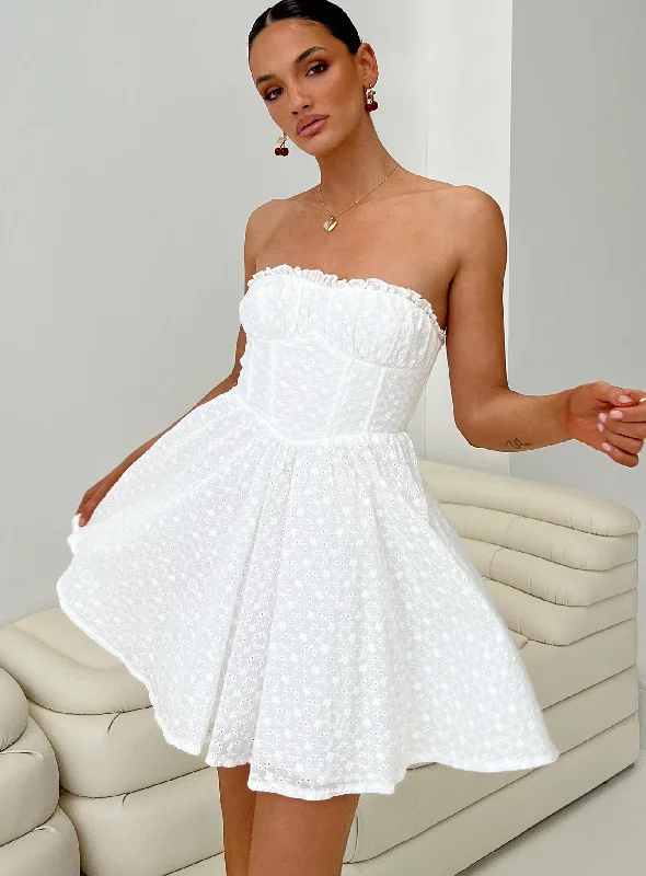 Mini dresses with tassel accents for a fun touch Nataria Strapless Mini Dress White