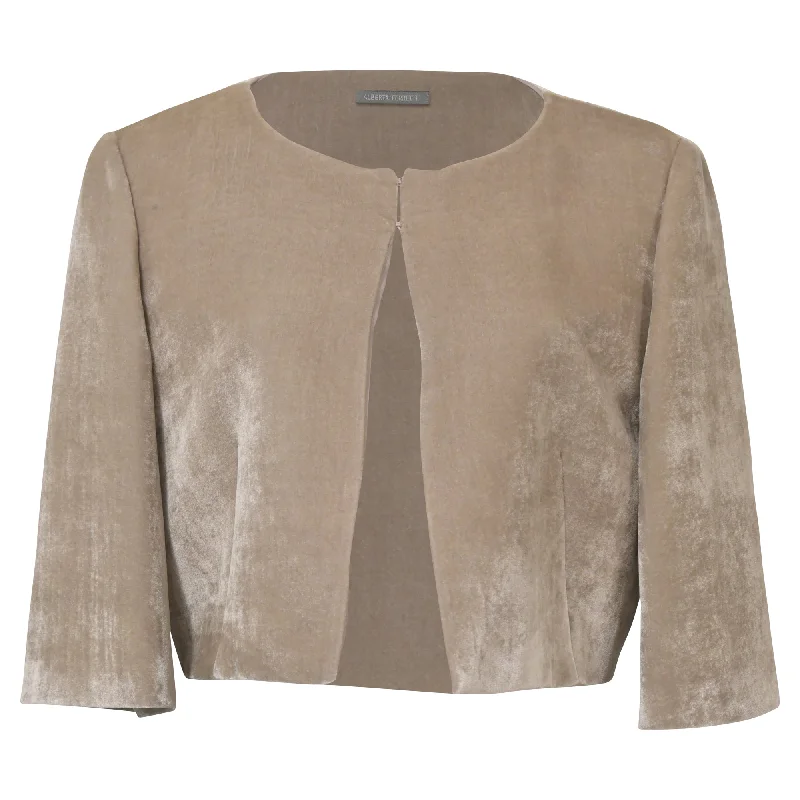 Mid - length women's down coats in a slim fit for a modern and sleek appearance Alberta Ferretti Cropped Jacket in Beige Velvet Mid - length women's down coats in a slim fit for a modern and sleek appearance Alberta Ferretti Cropped Jacket in Beige Velvet