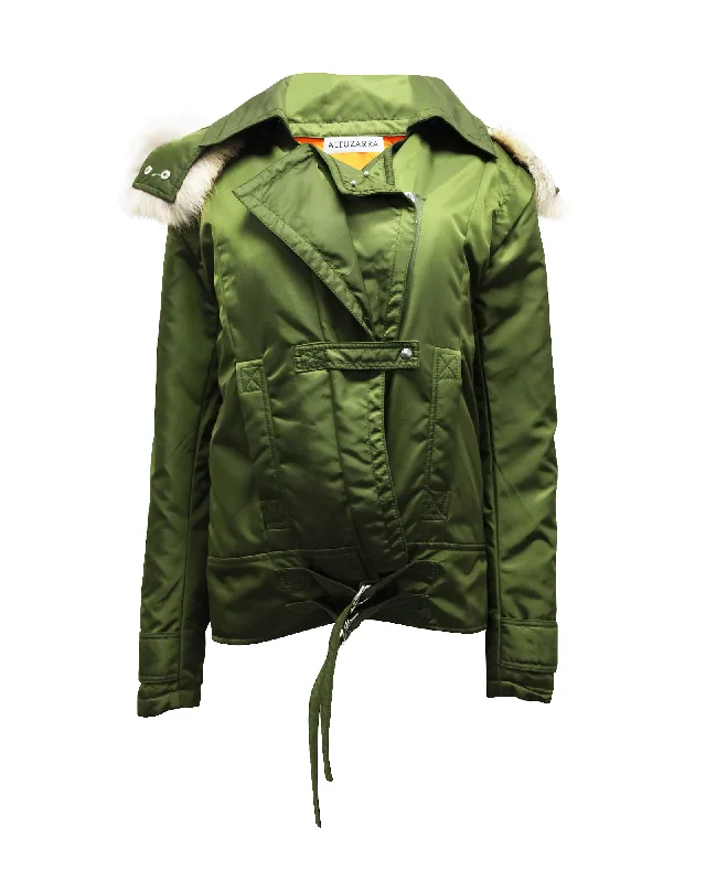 Women's cropped leather coats with silver studs for an edgy look Altuzarra Cyprus Jacket in Green Polyamide Women's cropped leather coats with silver studs for an edgy look Altuzarra Cyprus Jacket in Green Polyamide