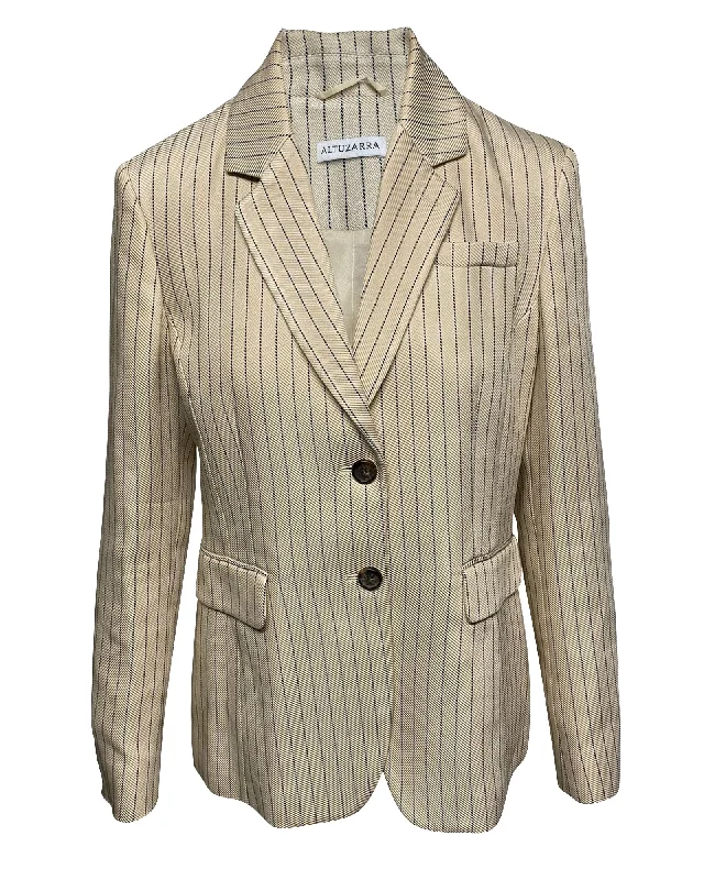 Shearling - lined women's leather coats for ultimate warmth and luxury Altuzarra Striped Jacket in Cream Viscose Shearling - lined women's leather coats for ultimate warmth and luxury Altuzarra Striped Jacket in Cream Viscose
