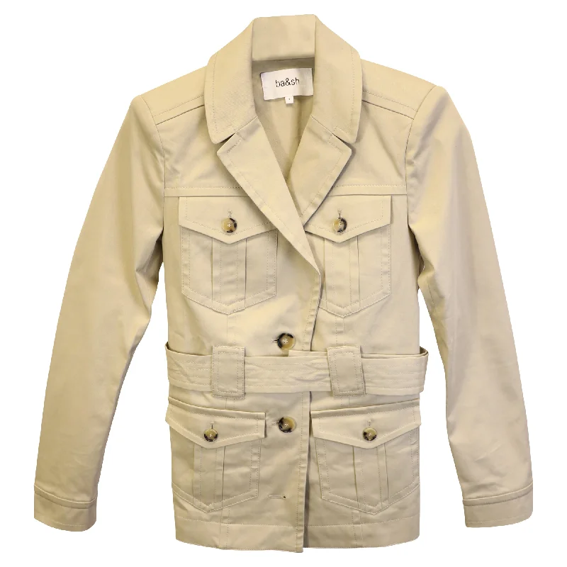 Women's long - sleeve wool coats in a houndstooth pattern for a classic charm Ba&Sh Belted Jacket in Beige Cotton Women's long - sleeve wool coats in a houndstooth pattern for a classic charm Ba&Sh Belted Jacket in Beige Cotton