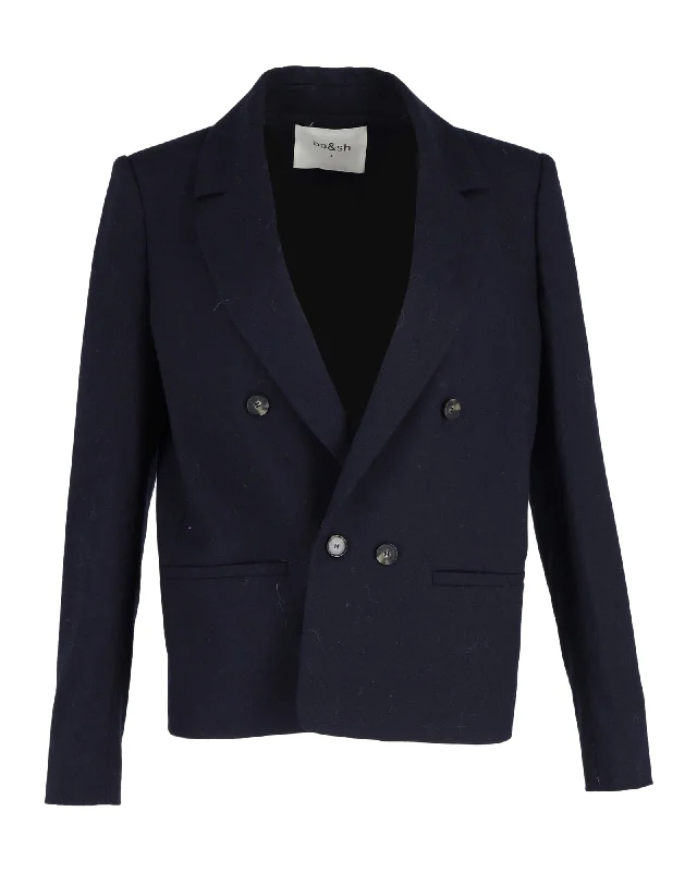 Belted women's cashmere coats in soft pastels for a luxurious feel Ba&Sh Double-Breasted Coat in Navy Blue Viscose Belted women's cashmere coats in soft pastels for a luxurious feel Ba&Sh Double-Breasted Coat in Navy Blue Viscose