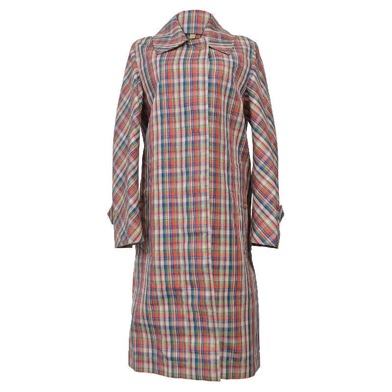 Women's longline double - breasted camel coats for a sophisticated look Burberry Checkered Long Coat in Multicolor Silk Women's longline double - breasted camel coats for a sophisticated look Burberry Checkered Long Coat in Multicolor Silk