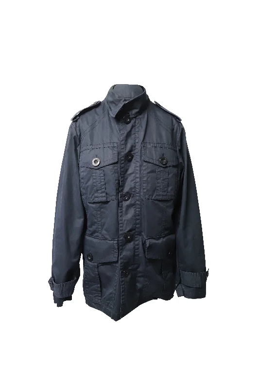 Long women's mac coats in a lightweight fabric for spring showers Burberry Single-Breasted Jacket in Navy Blue Cotton Long women's mac coats in a lightweight fabric for spring showers Burberry Single-Breasted Jacket in Navy Blue Cotton