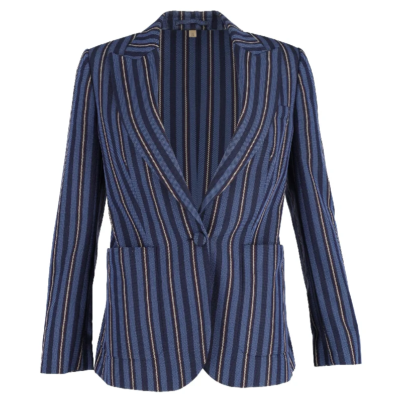 Women's Slim - Fit Blazers in Charcoal Gray for a Professional Appearance Burberry Single-Breasted Weaved-Stripe Blazer in Navy Blue Wool Women's Slim - Fit Blazers in Charcoal Gray for a Professional Appearance Burberry Single-Breasted Weaved-Stripe Blazer in Navy Blue Wool