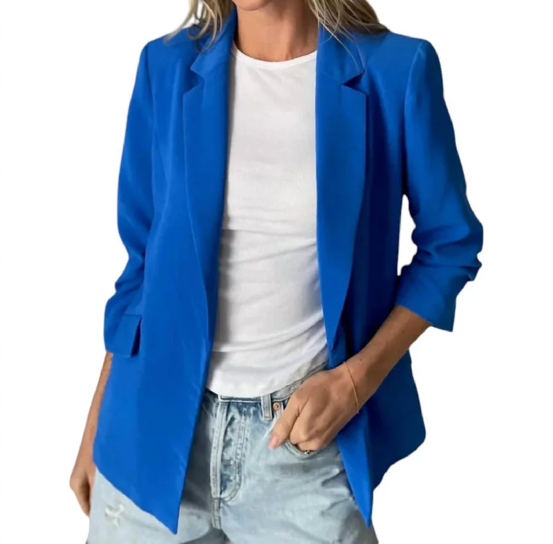 Double - Breasted Women's Leather Blazers in Taupe for an Edgy Look Cameron Blazer In Cobalt Blue Double - Breasted Women's Leather Blazers in Taupe for an Edgy Look Cameron Blazer In Cobalt Blue