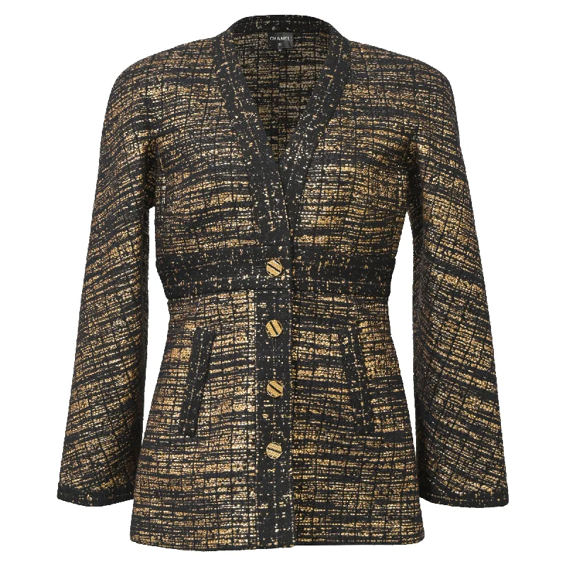 Women's waterproof parka coats with multiple pockets for practicality Chanel 2019 Tweed Pattern Evening Jacket in Black and Gold Wool Women's waterproof parka coats with multiple pockets for practicality Chanel 2019 Tweed Pattern Evening Jacket in Black and Gold Wool