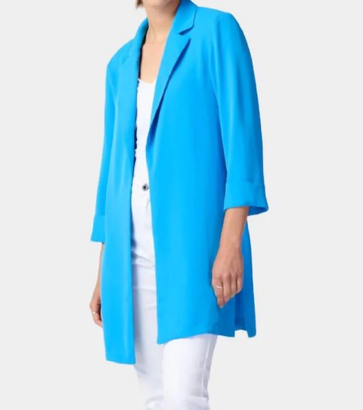 Plus Size Women's Cropped Velvet Blazers in Burgundy for a Night Out Classic Long Blazer In French Blue Plus Size Women's Cropped Velvet Blazers in Burgundy for a Night Out Classic Long Blazer In French Blue