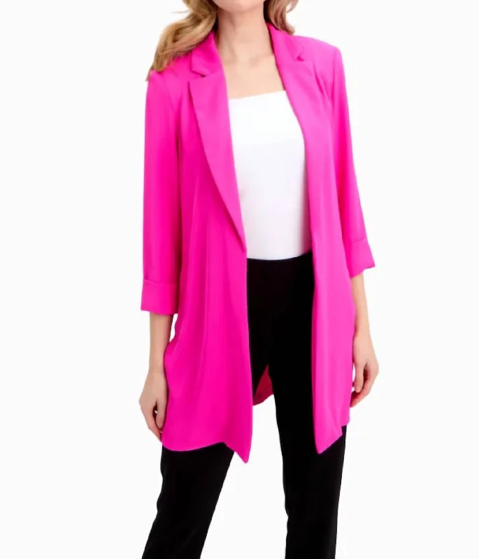 Women's Notched Lapel Blazers in Beige for a Timeless Outfit Classic Long Blazer In Ultra Pink Women's Notched Lapel Blazers in Beige for a Timeless Outfit Classic Long Blazer In Ultra Pink