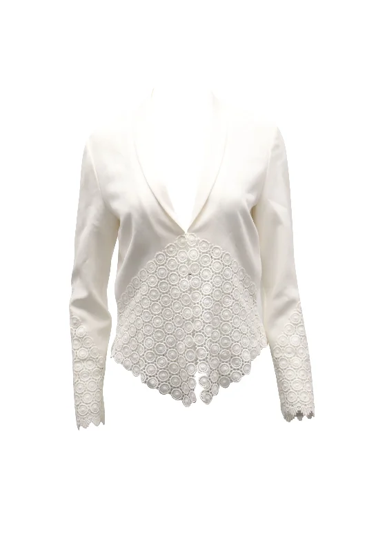 Women's pea coats with brass buttons for a nautical - inspired style Diane Von Furstenberg Castilla Lace Jacket in White Triacetate Women's pea coats with brass buttons for a nautical - inspired style Diane Von Furstenberg Castilla Lace Jacket in White Triacetate