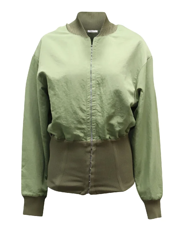 Oversized women's wool coats in a monochromatic look for a trendy outfit Dion Lee Hook and Eye Bomber Jacket in Olive Green Nylon Oversized women's wool coats in a monochromatic look for a trendy outfit Dion Lee Hook and Eye Bomber Jacket in Olive Green Nylon