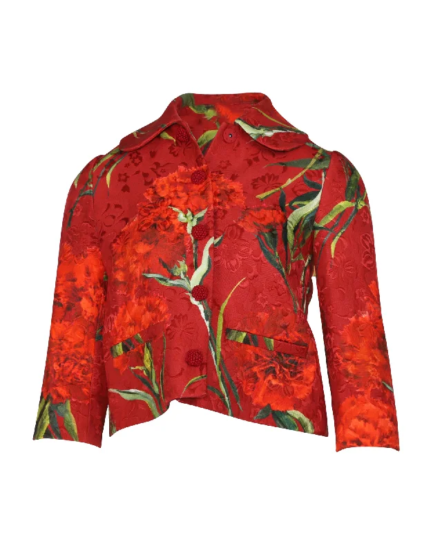 Embroidered women's cotton coats in a bohemian pattern for a unique design Dolce & Gabbana Floral Metallic Brocade Jacket in Red Cotton Embroidered women's cotton coats in a bohemian pattern for a unique design Dolce & Gabbana Floral Metallic Brocade Jacket in Red Cotton